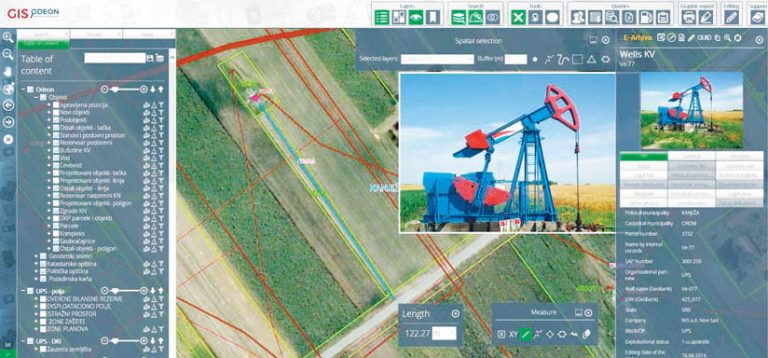 A screenshot showing an imagery-based map with asset measurements on it A screenshot showing an imagery-based map with asset measurements on it