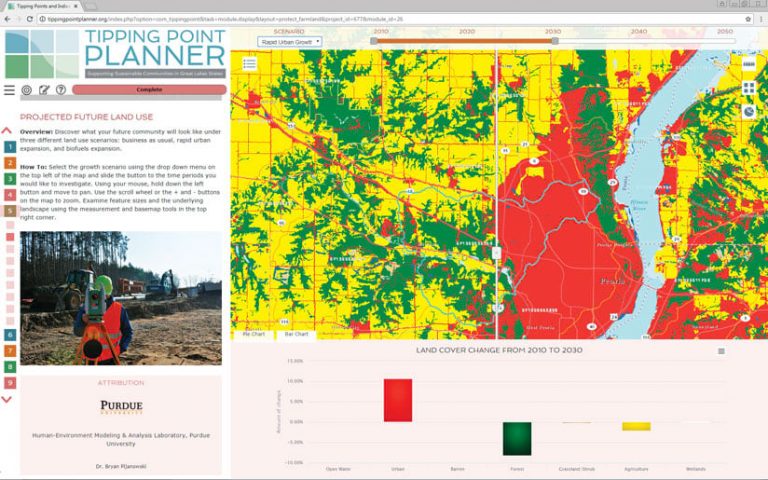 A screenshot of a map of Peoria with a photo showing someone doing a land-use survey