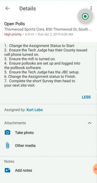A screenshot of a task for opening a polling station A screenshot of a task for opening a polling station