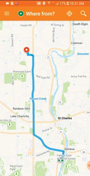 A screenshot of a Navigator for ArcGIS map showing a fieldworker’s route A screenshot of a Navigator for ArcGIS map showing a fieldworker’s route