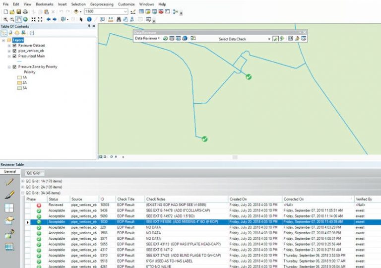 A screenshot of the Reviewer Table in ArcGIS Data Reviewer