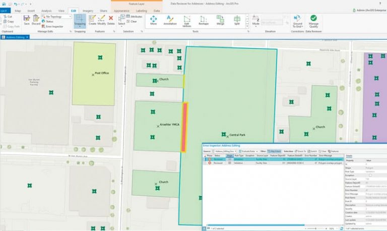 A screenshot of the ArcGIS Data Reviewer user interface A screenshot of the ArcGIS Data Reviewer user interface