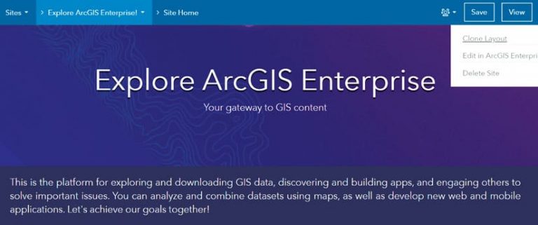 A screenshot of the ArcGIS Enterprise Sites user interface A screenshot of the ArcGIS Enterprise Sites user interface