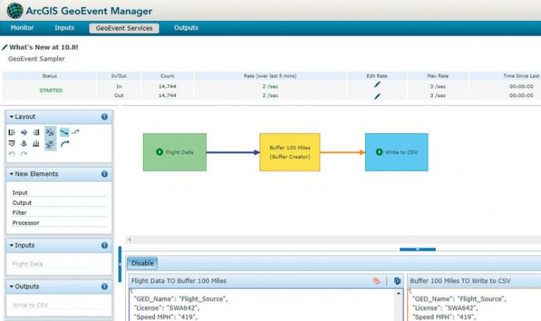 A screenshot of the ArcGIS GeoEvent Server user interface A screenshot of the ArcGIS GeoEvent Server user interface