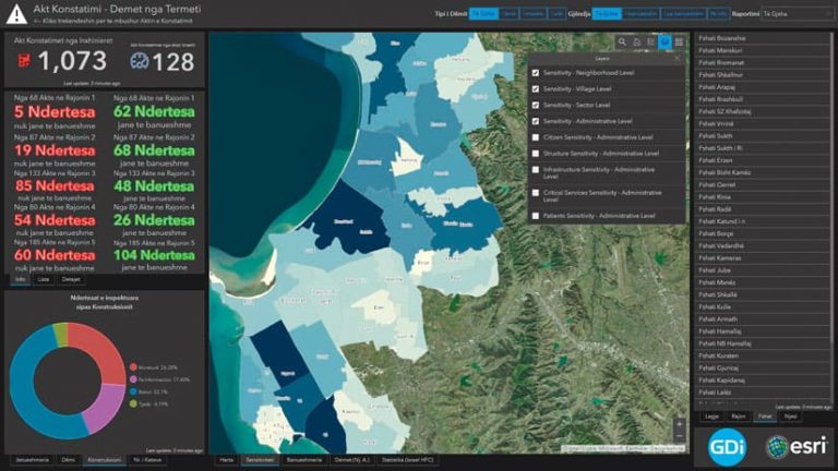 A dashboard that shows, on a map, where the most-damaged buildings are located