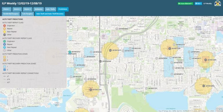 A story map showing a map with auto theft predictions