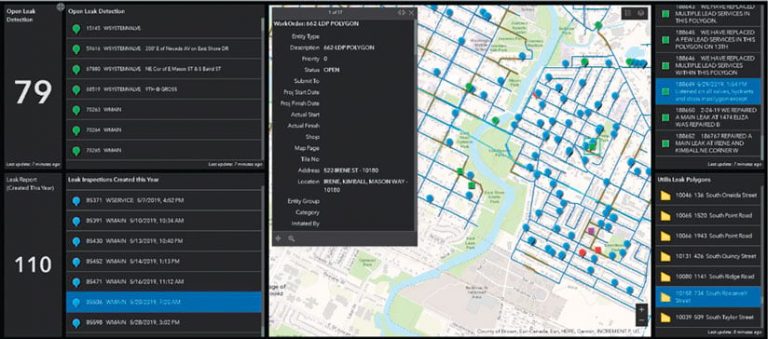 A screenshot of a dashboard showing a map with related data