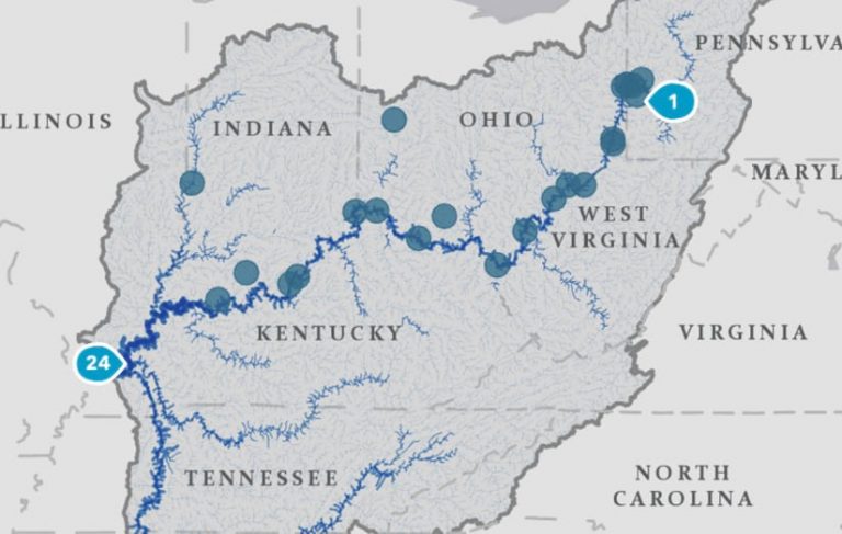 A screenshot of Blue Raster’s ArcGIS StoryMaps-based tour of the Ohio River