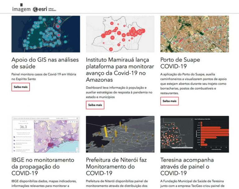 A screenshot that displays six maps and dashboards Imagem built for users around Brazil A screenshot that displays six maps and dashboards Imagem built for users around Brazil