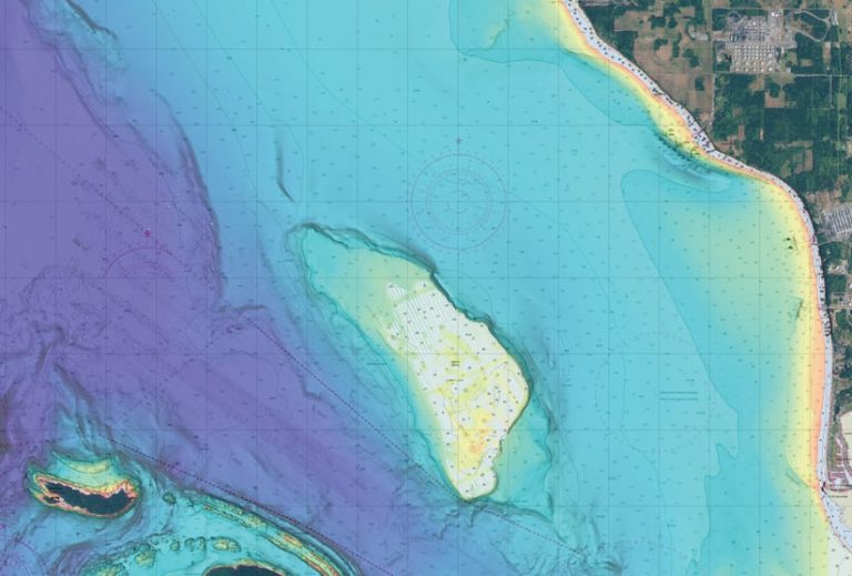 A colorful, satellite imagery-based chart that shows the water around Cherry Point, Washington