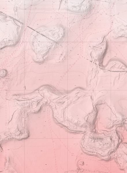 A pink chart that shows bathymetry data in the Gulf of Mexico A pink chart that shows bathymetry data in the Gulf of Mexico