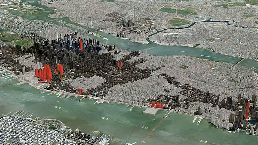 A 3D map of New York City\'s corporate real estate market