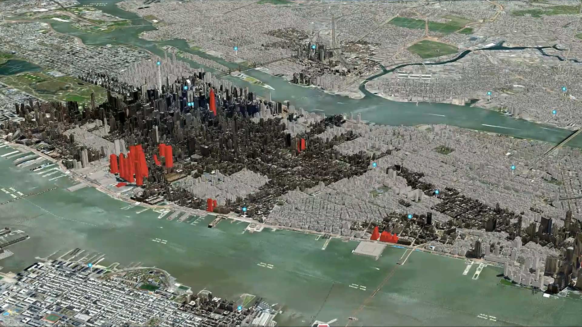 A 3D model of New York City\'s corporate real estate