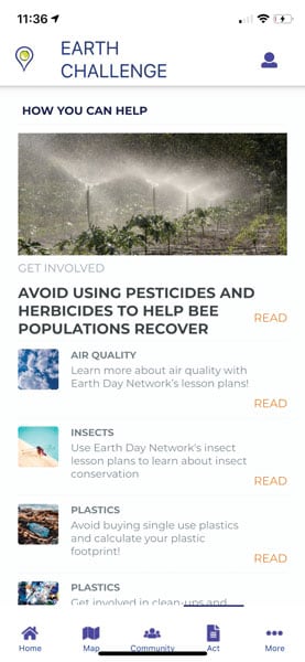 Screenshot of an Earth challenge article section Screenshot of an Earth challenge article section