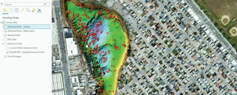 An online map showing the boats on and under water in Jamaica Bay, New York