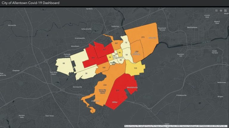 A map of the wards in the City of Allentown and their COVID-19 case numbers