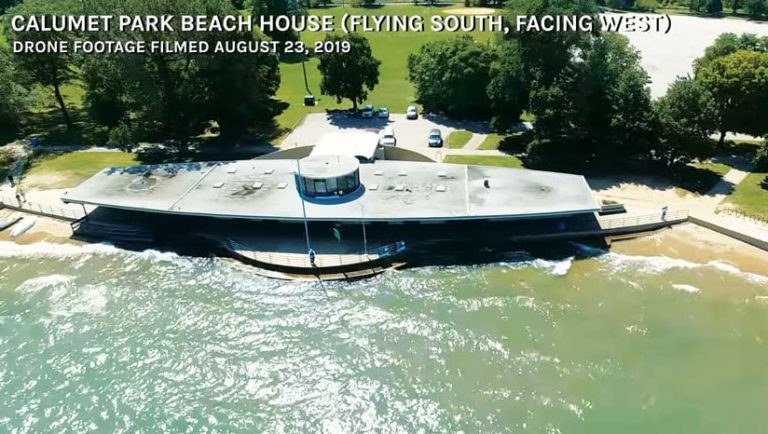Drone footage of Calumet Park Beach House lakefront Drone footage of Calumet Park Beach House lakefront