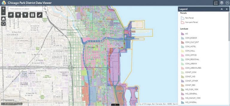 Screenshot of ArcGIS Urban Chicago Park District Data Viewer