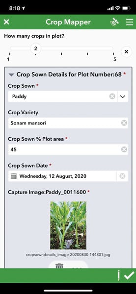 Screenshot of the Crop Mapper data input screen