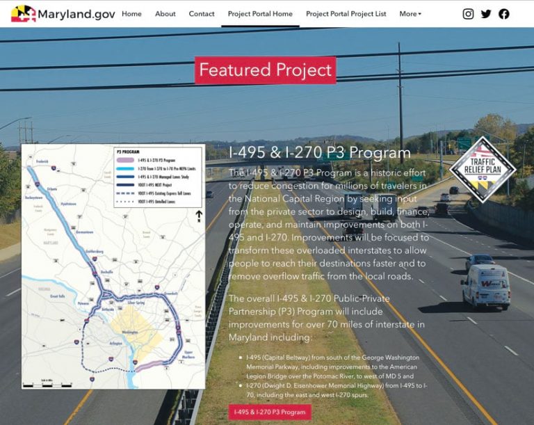 Screenshot of Maryland.gov featured project webpage