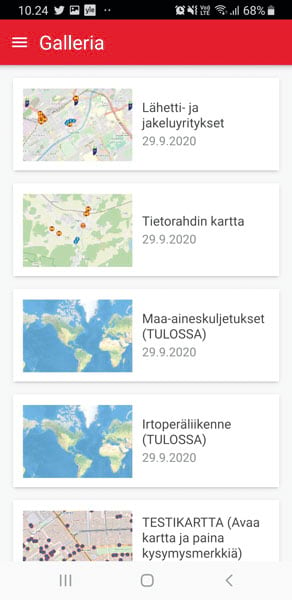 App screenshot of relevant information for other types of transport companies