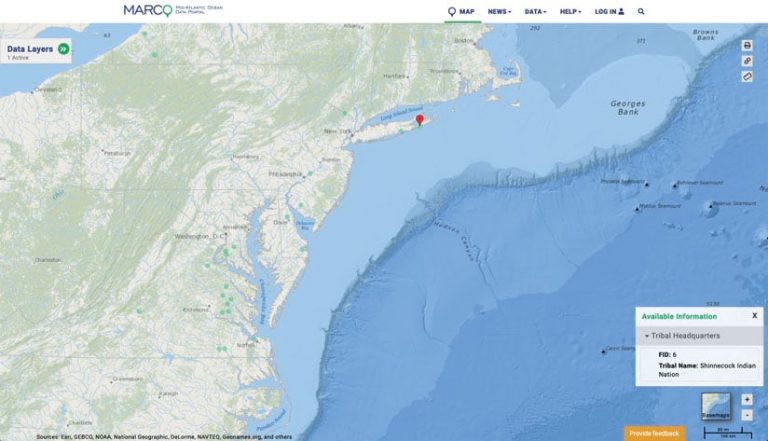 Map in the Mid-Atlantic Ocean Data showing Indigenous Nations in the eastern region of Canada