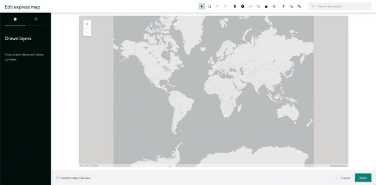 Screenshot of editing an express map in ArcGIS Story Map