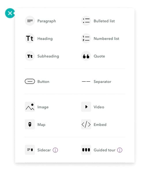 Screenshot of the ArcGIS StoryMaps block palette tool
