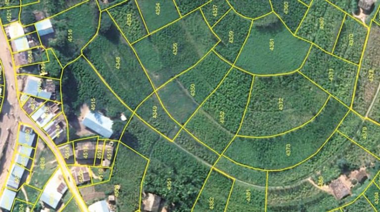 Land usage map with yellow marked boundaries and number labels