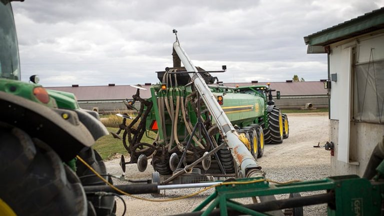 An applicator truck at an Iowa Select Farms hog farm