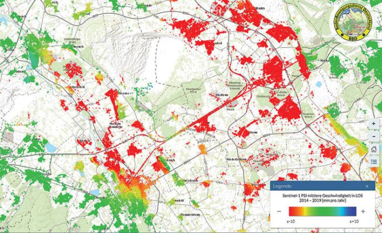 A map with clusters of red, green, yellow, orange, and blue dots