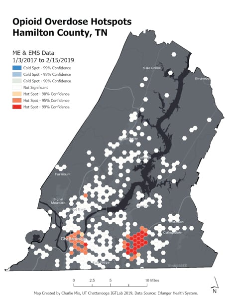 A map of opioid overdose hotspots in Hamilton County A map of opioid overdose hotspots in Hamilton County
