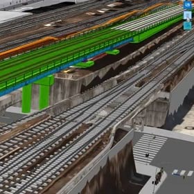 This 5D digital twin shows progress on a rail reconstruction project in Queens, New York