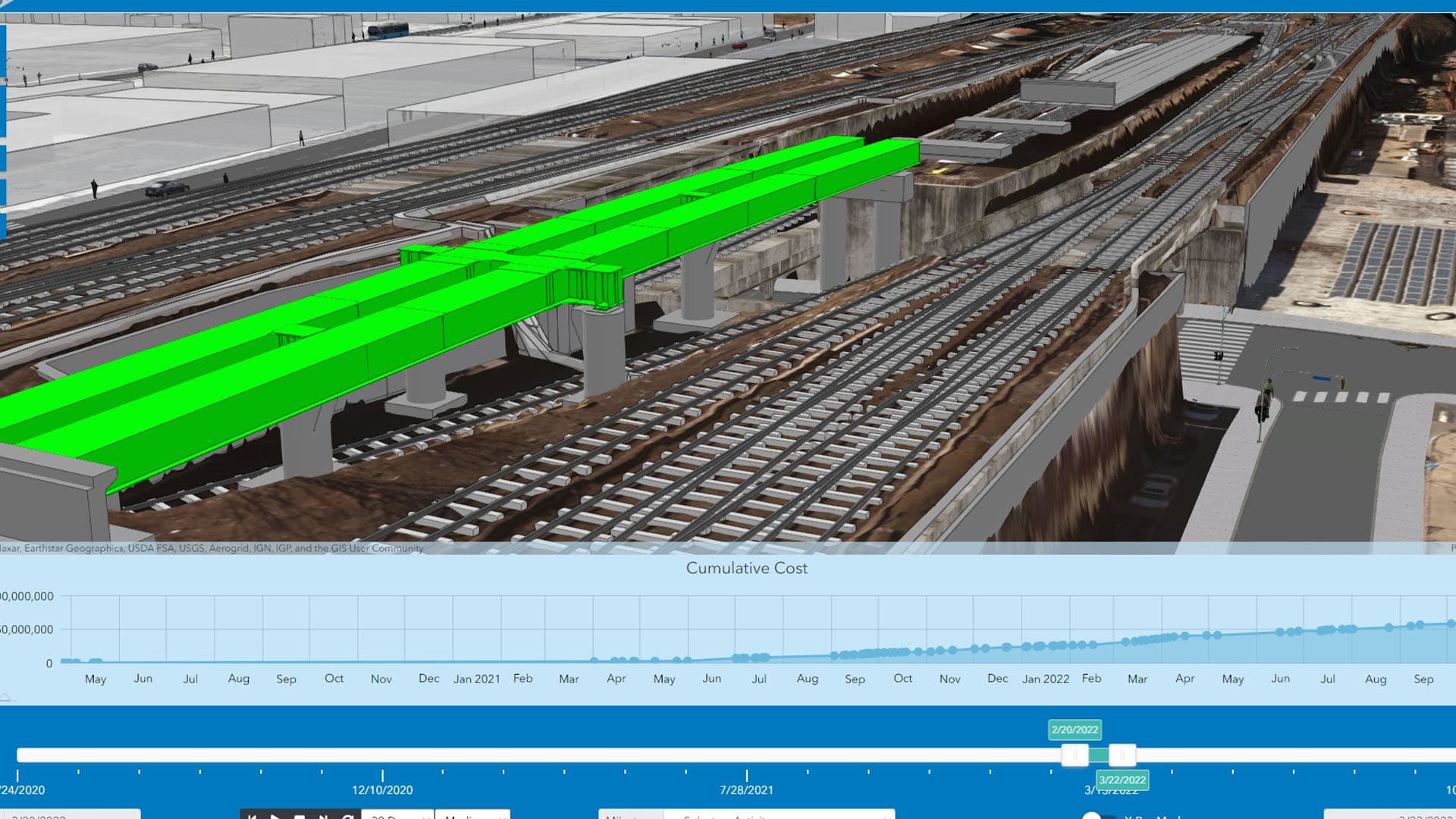A digital view of railroad tracks near Jamaica Station, Queens
