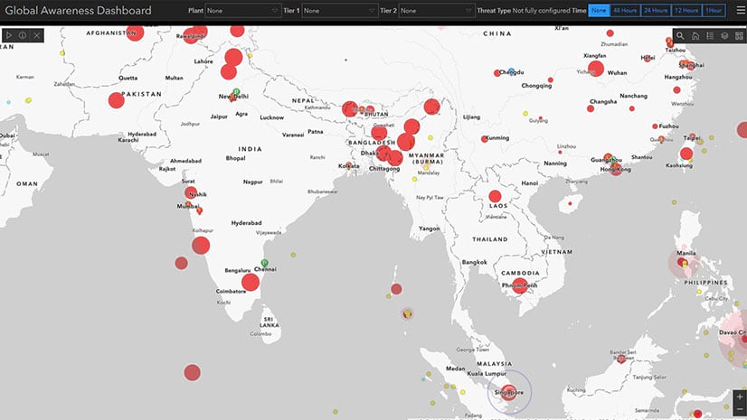 A map tracking incidents in the global supply chain