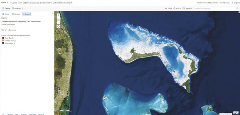 Imagery of the Bahamas showing bathymetric details of the water