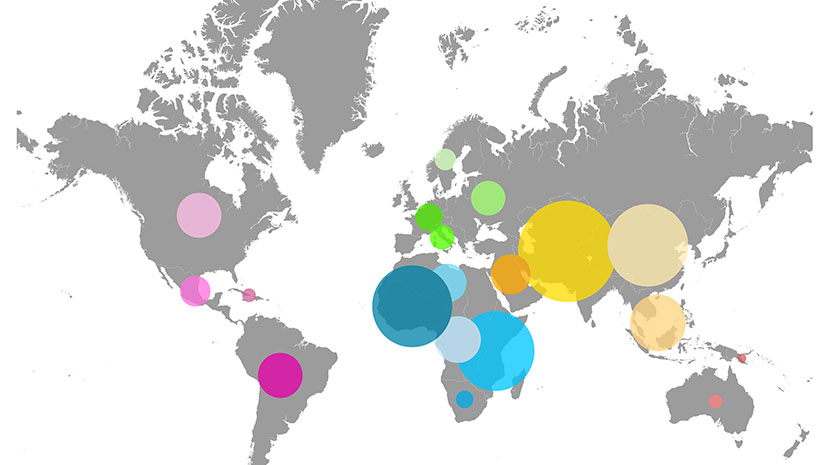 A world map with dots representing product available in select locations