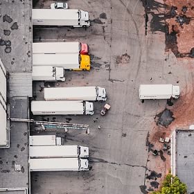 Trucks at a warehouse