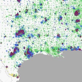 A map representing tracking operations across states A map representing tracking operations across states