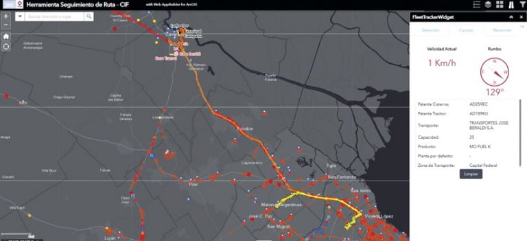 A map that displays truck locations and routes with information about one truck and route displayed in a widget on the side A map that displays truck locations and routes with information about one truck and route displayed in a widget on the side