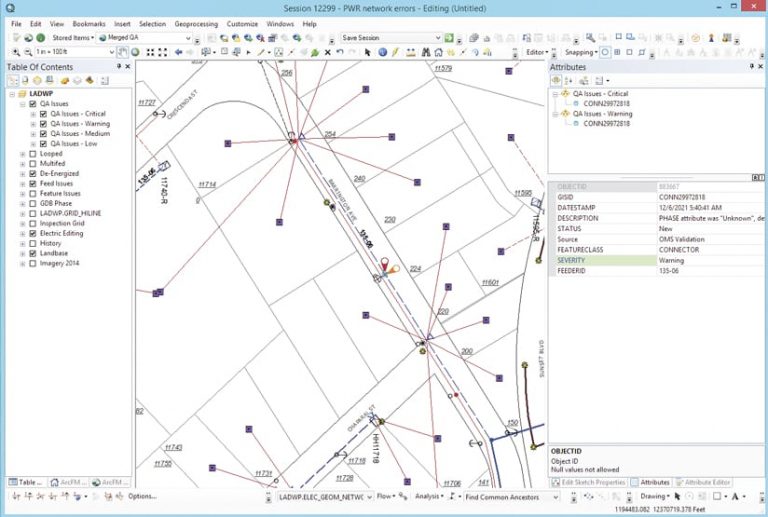 A map of network errors with information about a specific asset on the side