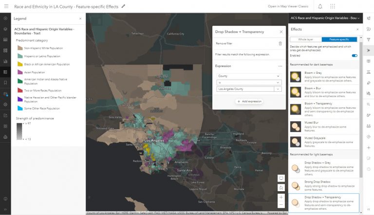 Mapa de los distritos censales de EE. UU - el uso de los efectos específicos de entidades