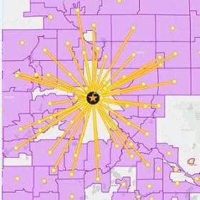 A multicolored map signifying a utility network