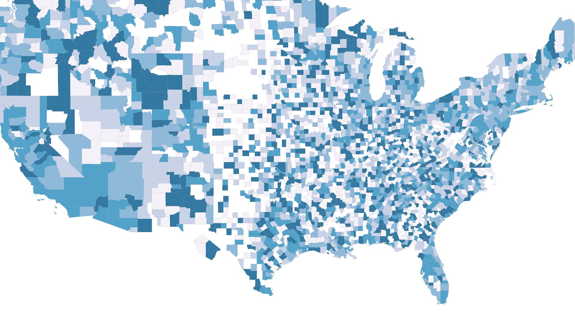This map of the US shows hypothetical pockets of manufacturing due to supply chain disruptions
