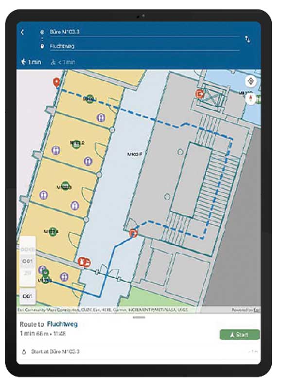 Mobile map of routing between classrooms