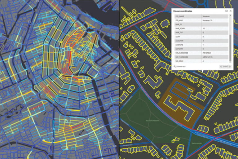 A split-screen map with a pop-up box