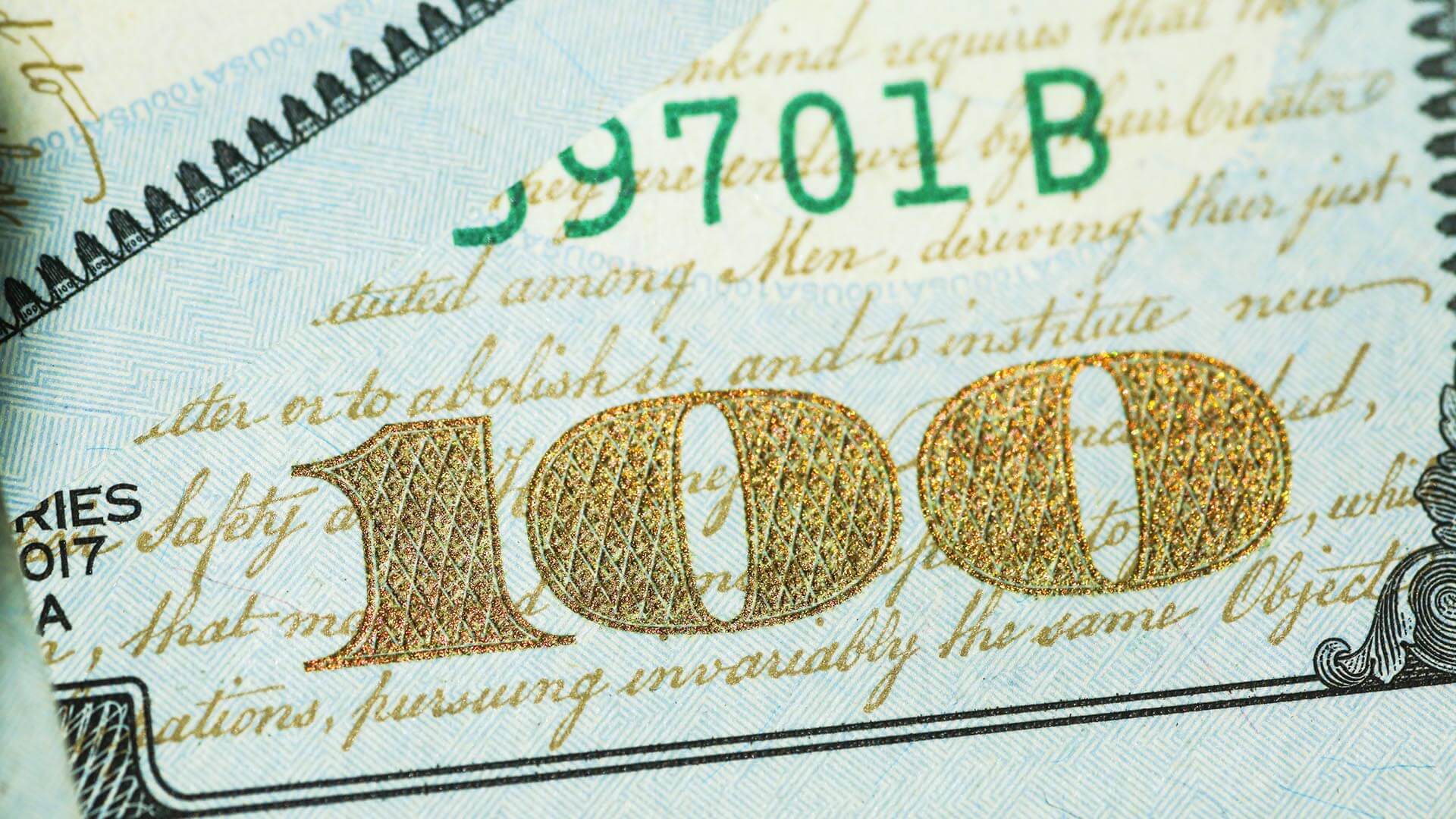 A one hundred dollar US bill