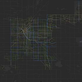 a map of transportation lines on a black background