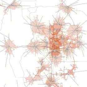 A map with blotches of red and sepia symbolizing racial equity nonprofits