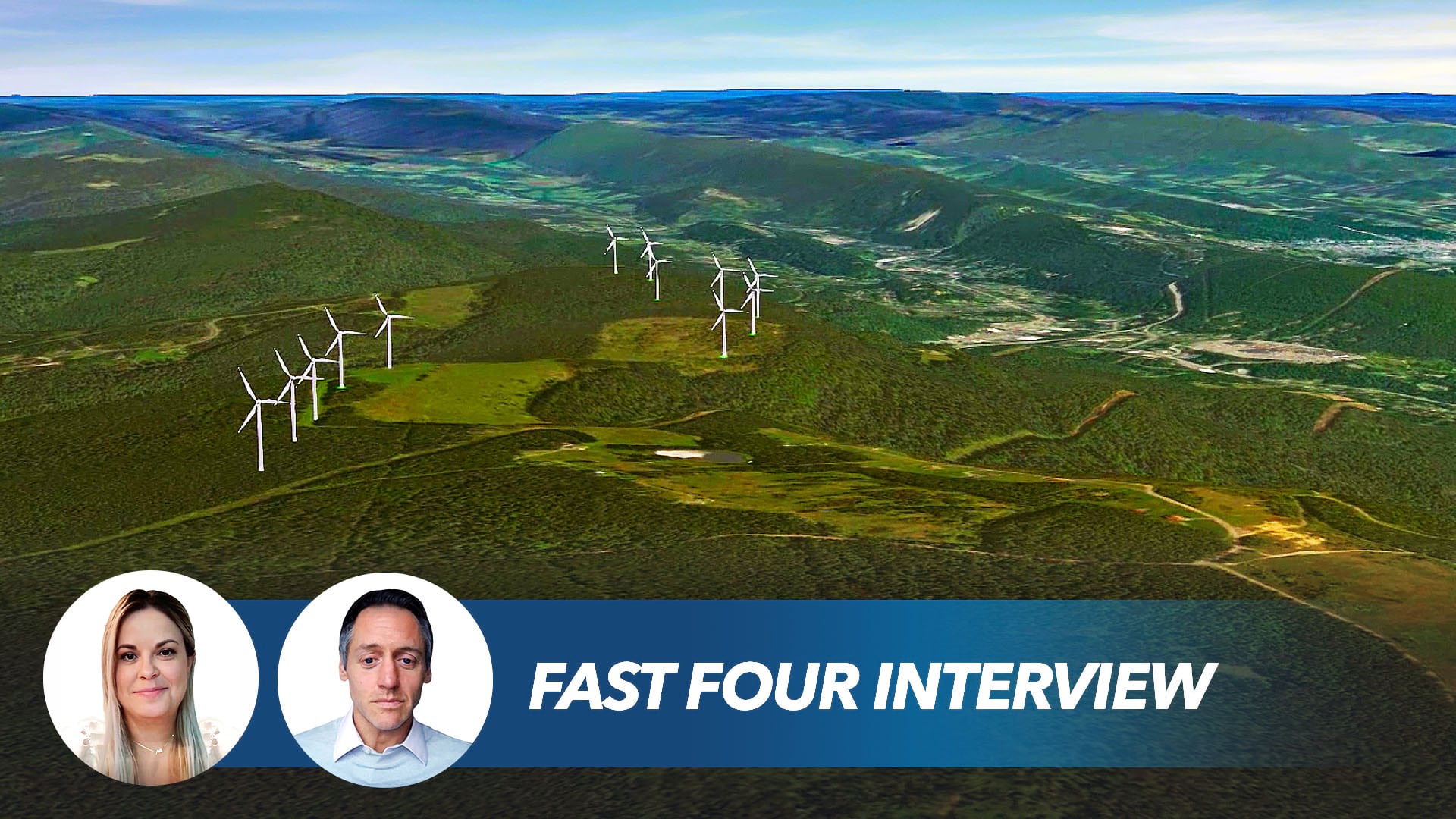 Renewable energy in the form of wind turbines on a hilly landscape